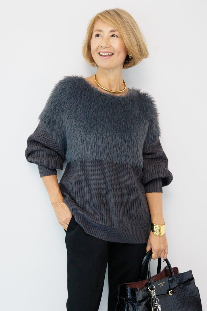 シャギー切替デザインニット