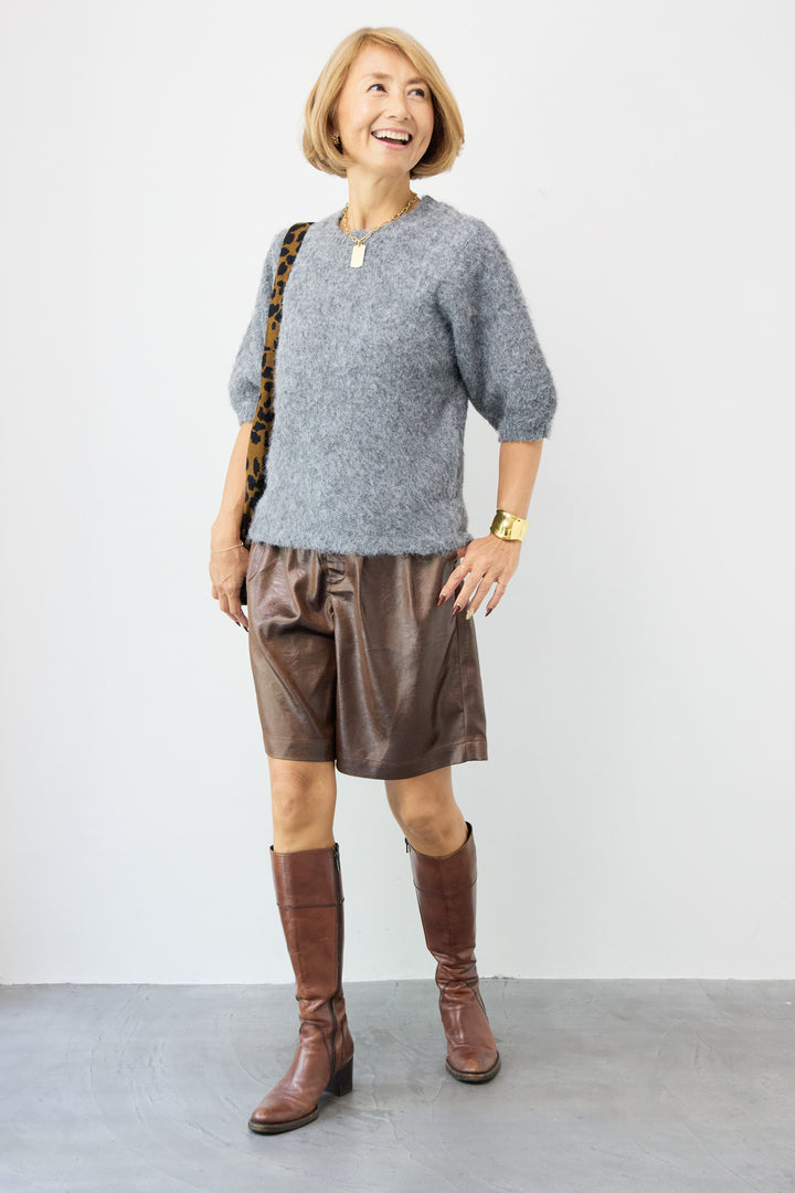 シャイニーレザータックハーフパンツ