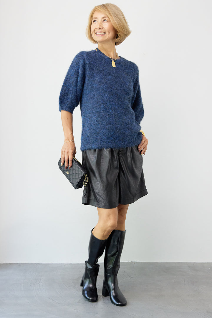 シャイニーレザータックハーフパンツ