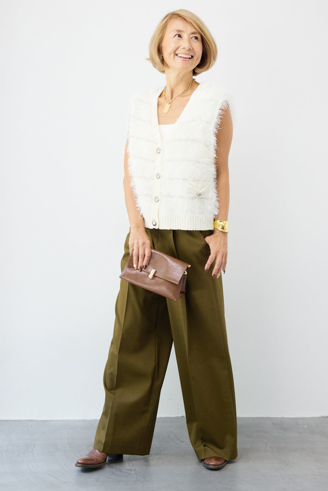 シャギーVネックニットベスト