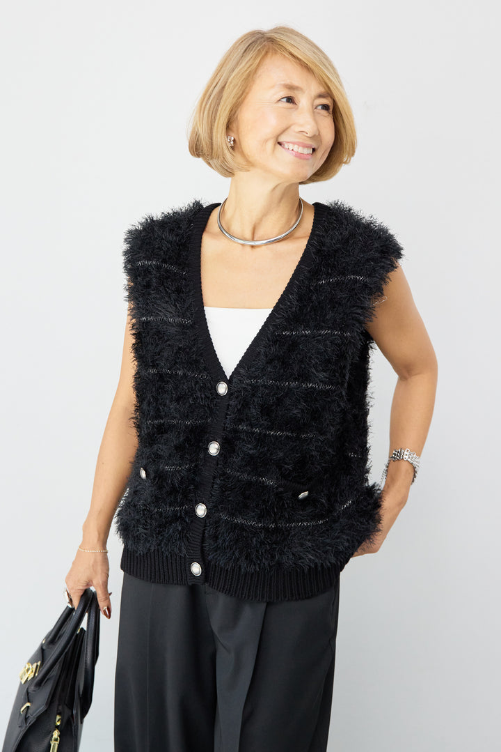 シャギーVネックニットベスト
