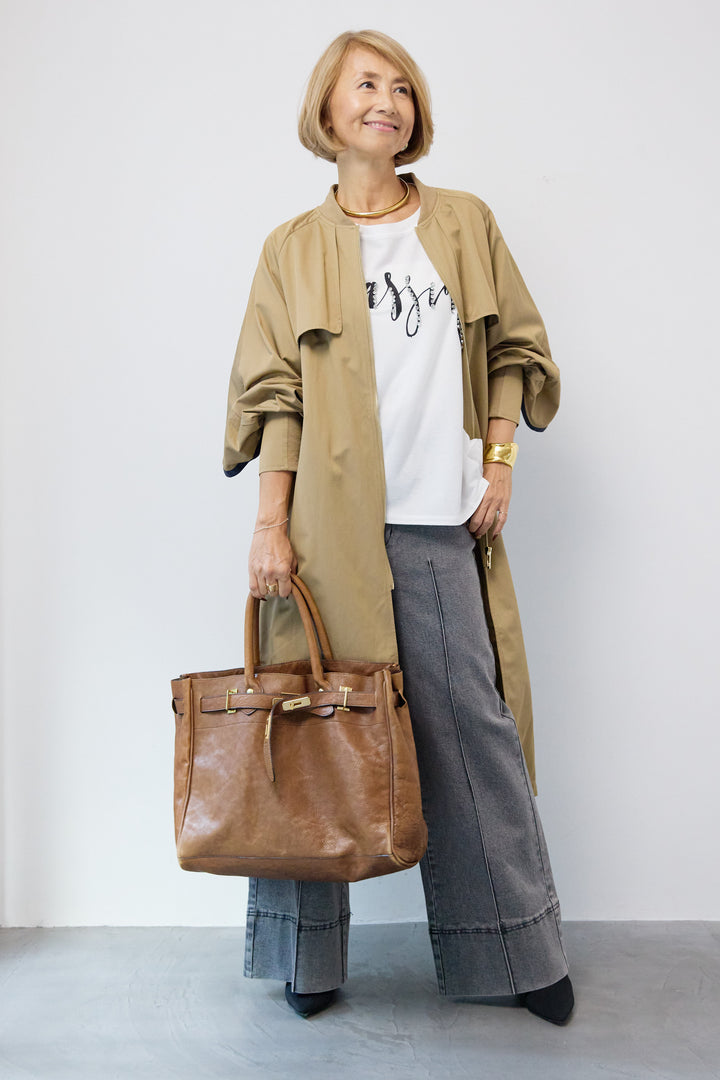 バックラッフルデザインロングブルゾン