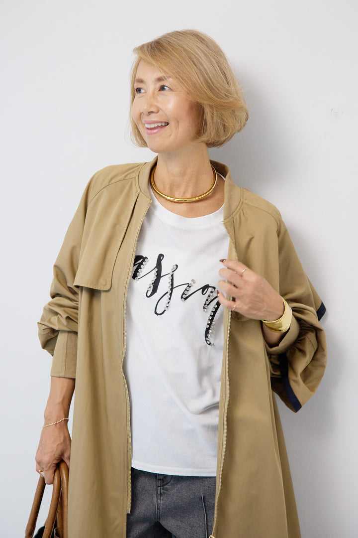 バックラッフルデザインロングブルゾン