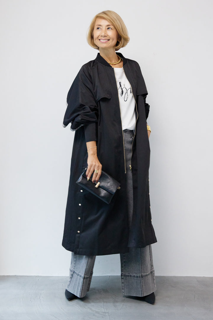 バックラッフルデザインロングブルゾン