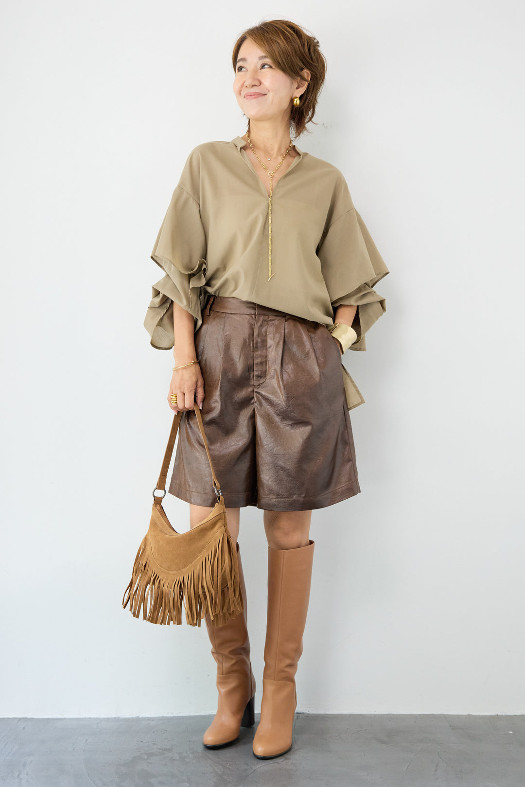 【吸水速乾・防シワ】ラッフルスリーブブラウス