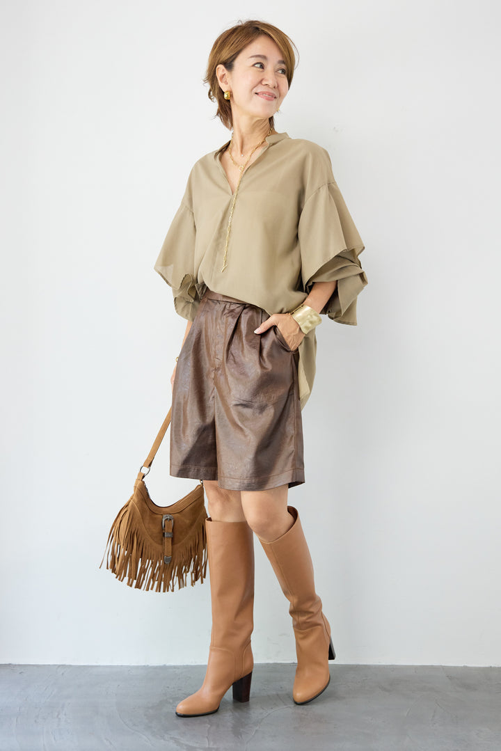 【吸水速乾・防シワ】ラッフルスリーブブラウス