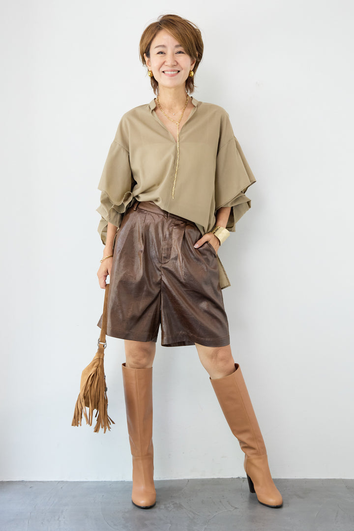 【吸水速乾・防シワ】ラッフルスリーブブラウス