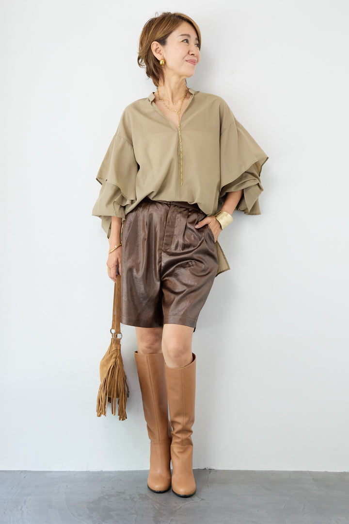 【吸水速乾・防シワ】ラッフルスリーブブラウス