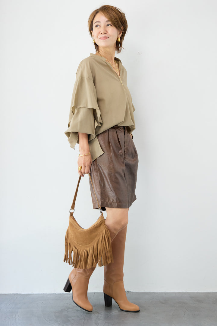 【吸水速乾・防シワ】ラッフルスリーブブラウス