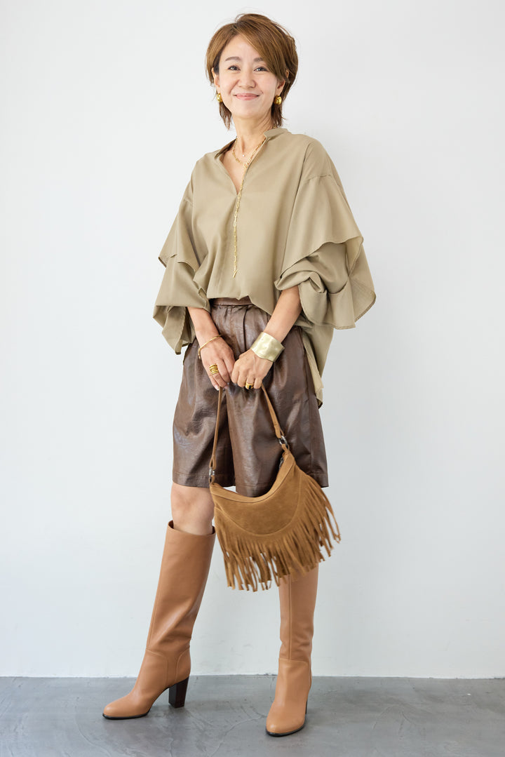 【吸水速乾・防シワ】ラッフルスリーブブラウス