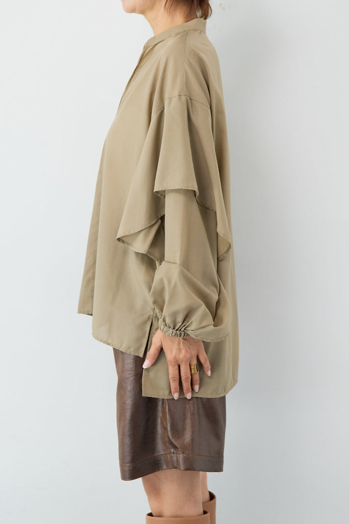 【吸水速乾・防シワ】ラッフルスリーブブラウス