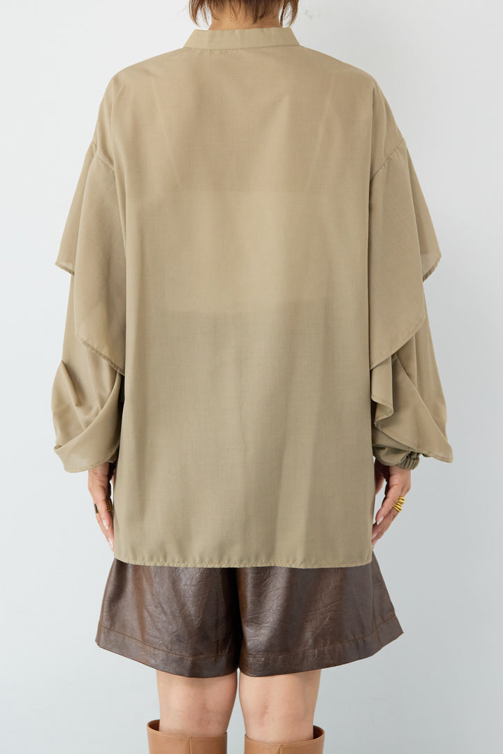 【吸水速乾・防シワ】ラッフルスリーブブラウス