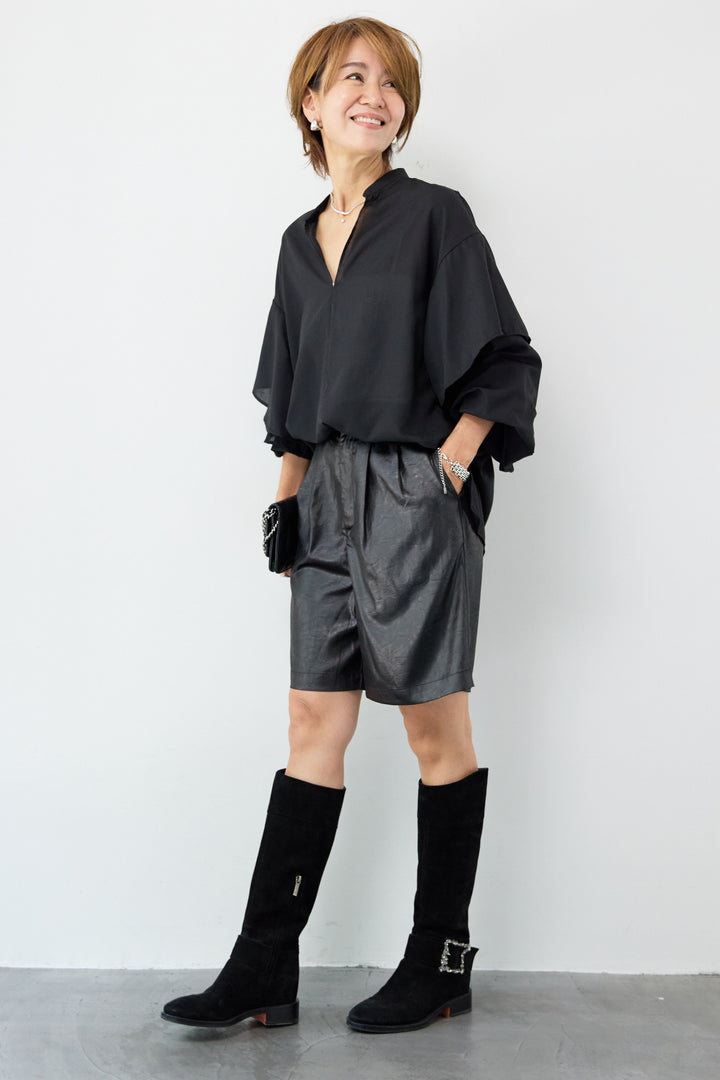 【吸水速乾・防シワ】ラッフルスリーブブラウス