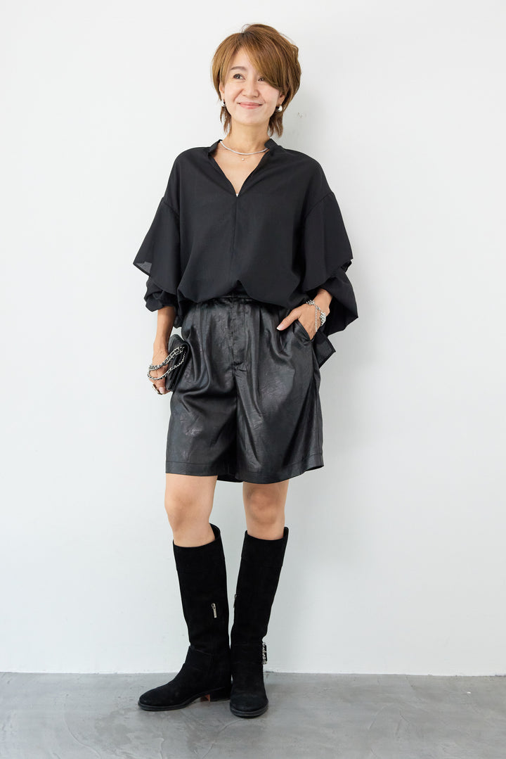 【吸水速乾・防シワ】ラッフルスリーブブラウス