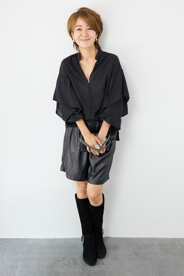 【吸水速乾・防シワ】ラッフルスリーブブラウス