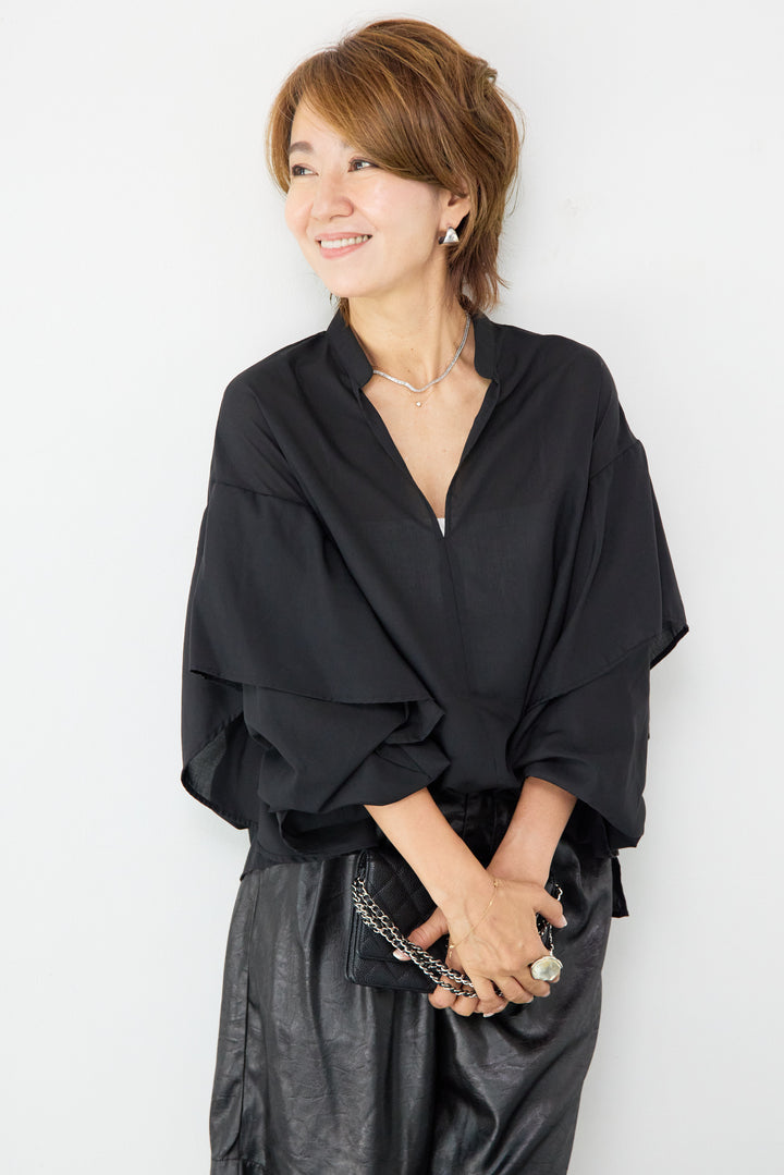 【吸水速乾・防シワ】ラッフルスリーブブラウス