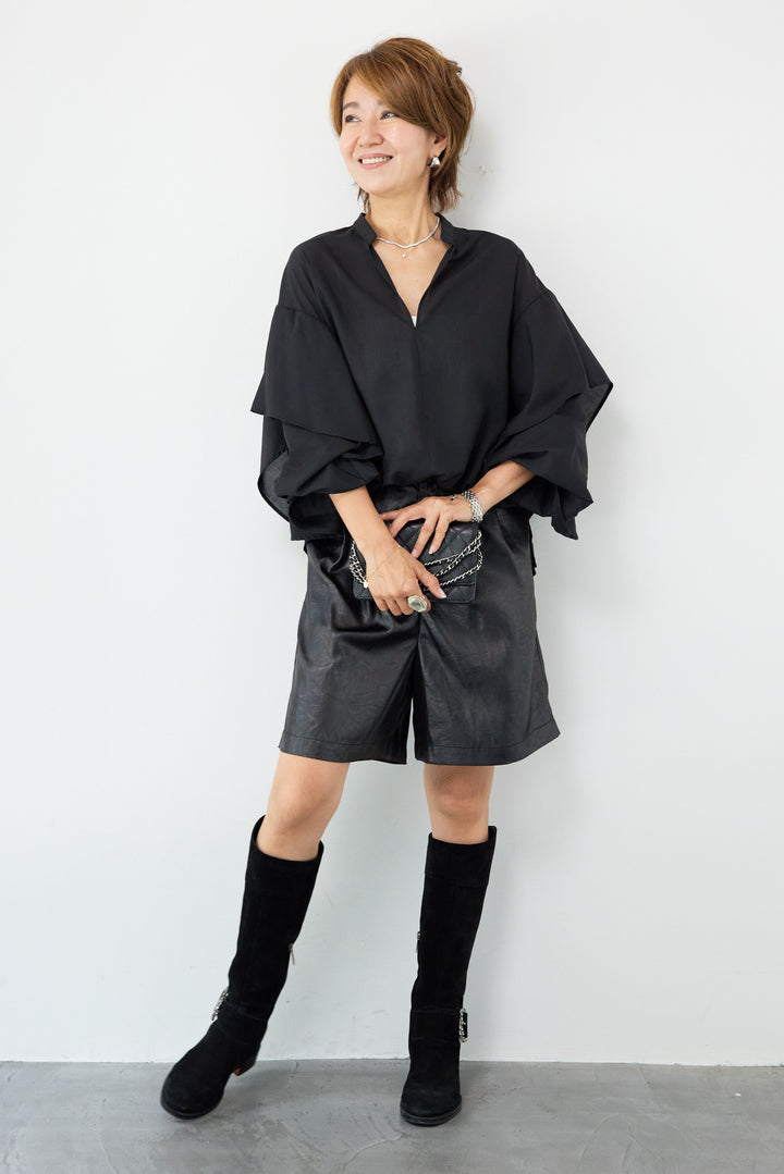 【吸水速乾・防シワ】ラッフルスリーブブラウス