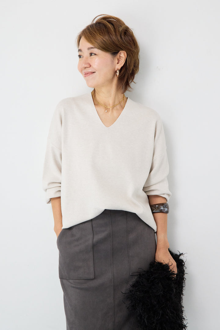 【防静電気】Vネックドルマンやわもちニット