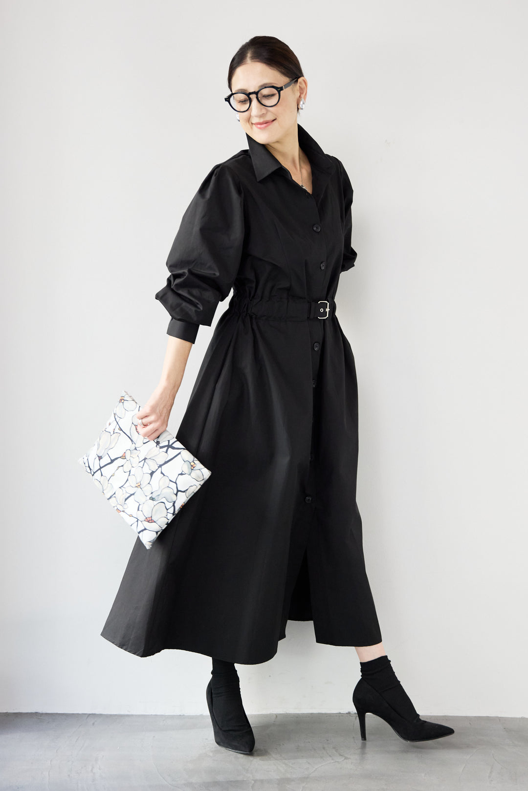 ウエストベルトマークシャツワンピースコート