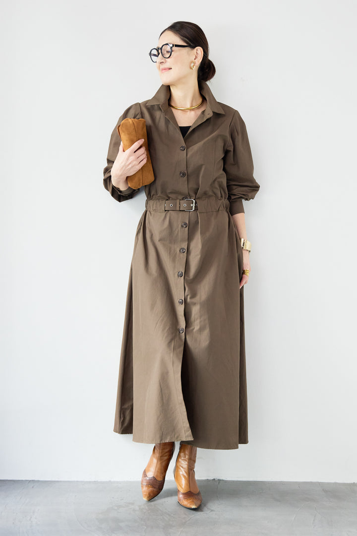 ウエストベルトマークシャツワンピースコート
