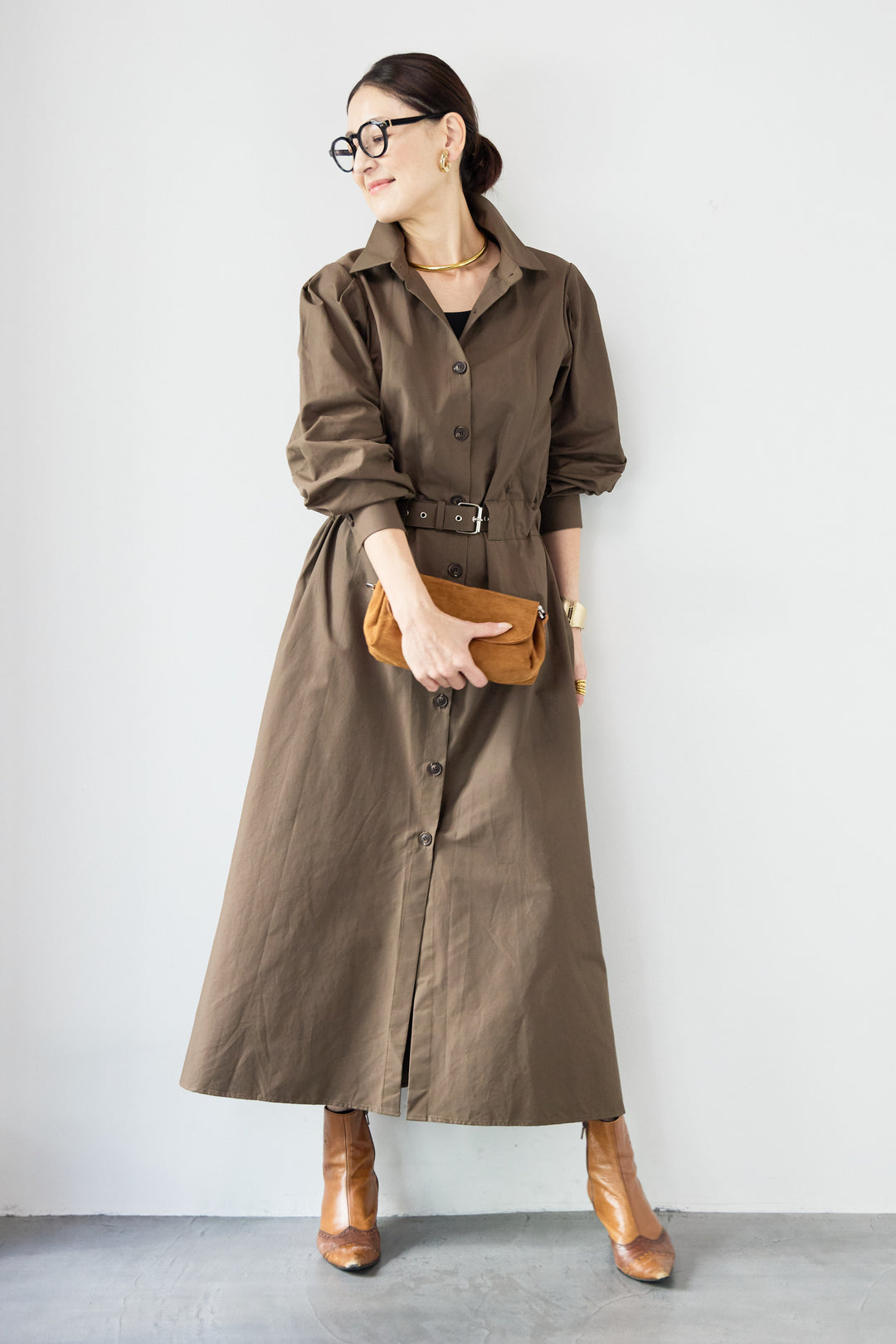 ウエストベルトマークシャツワンピースコート