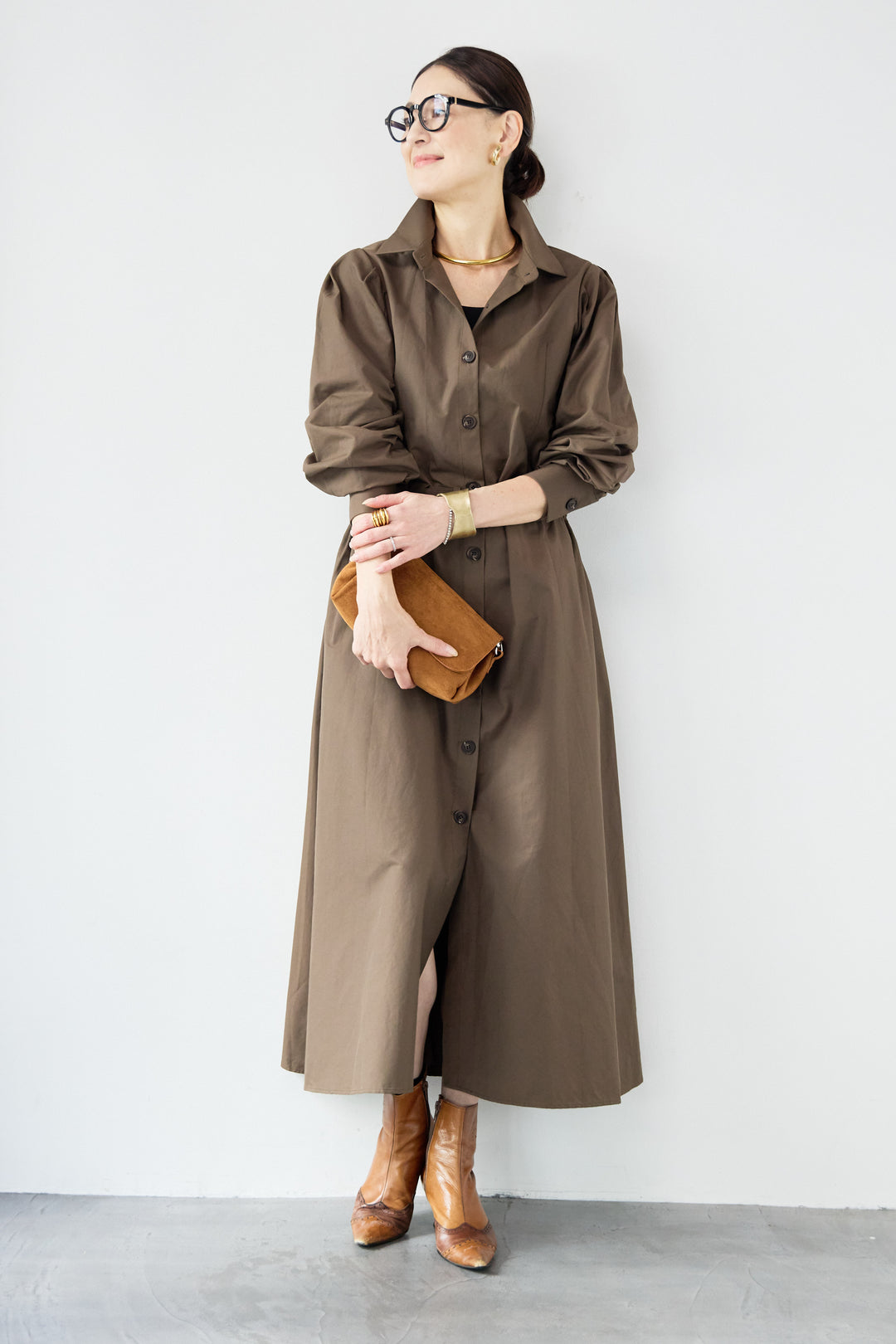 ウエストベルトマークシャツワンピースコート