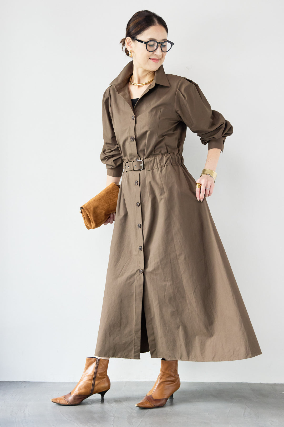 ウエストベルトマークシャツワンピースコート