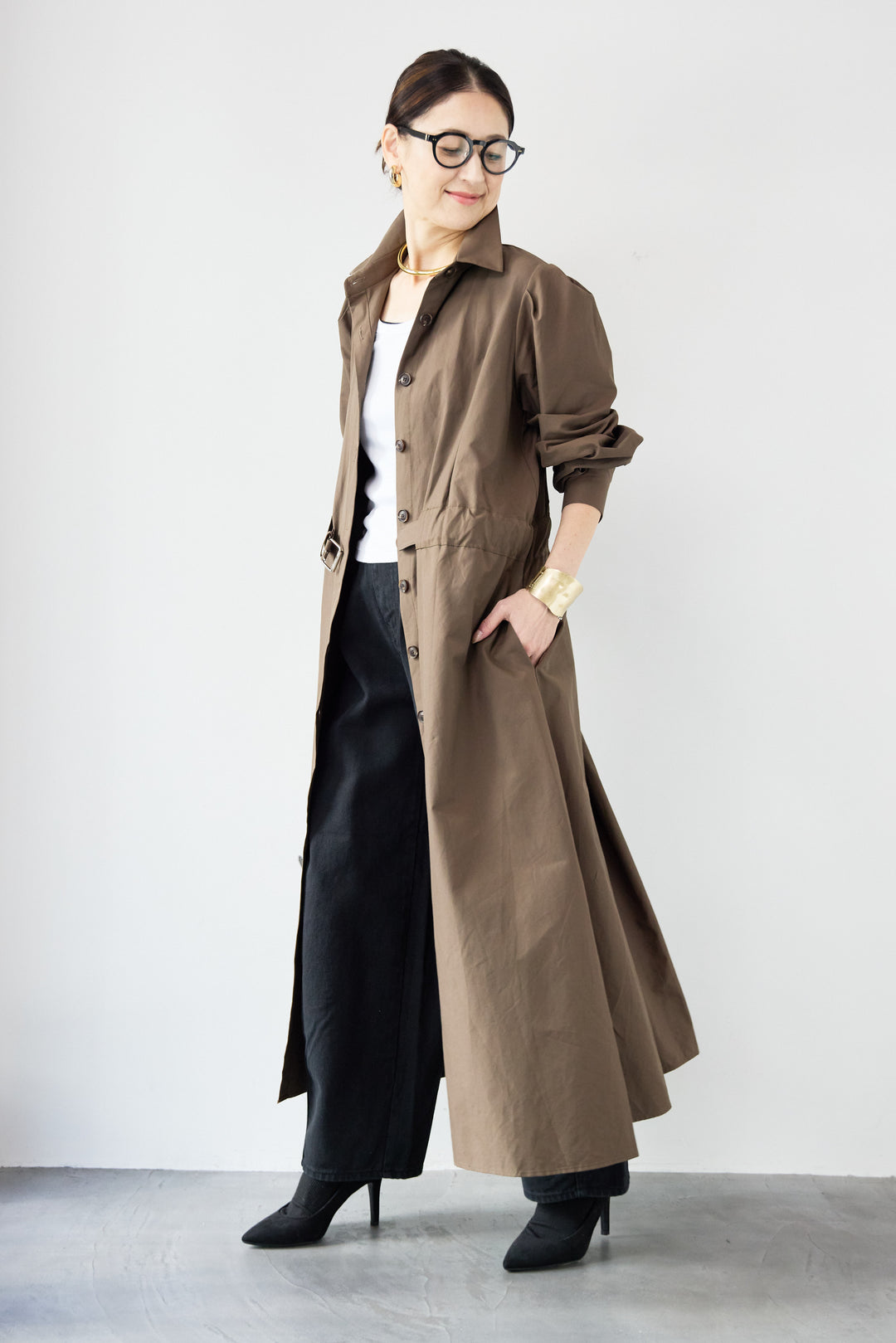 ウエストベルトマークシャツワンピースコート