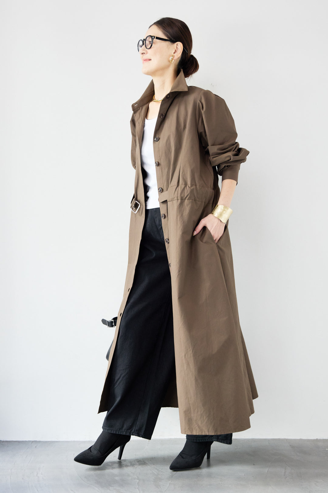 ウエストベルトマークシャツワンピースコート