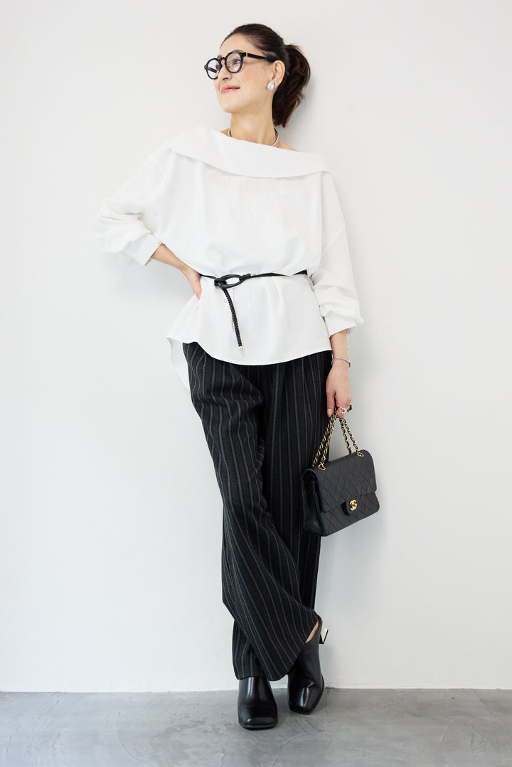 ラウンドカラーブラウス ベルト付き