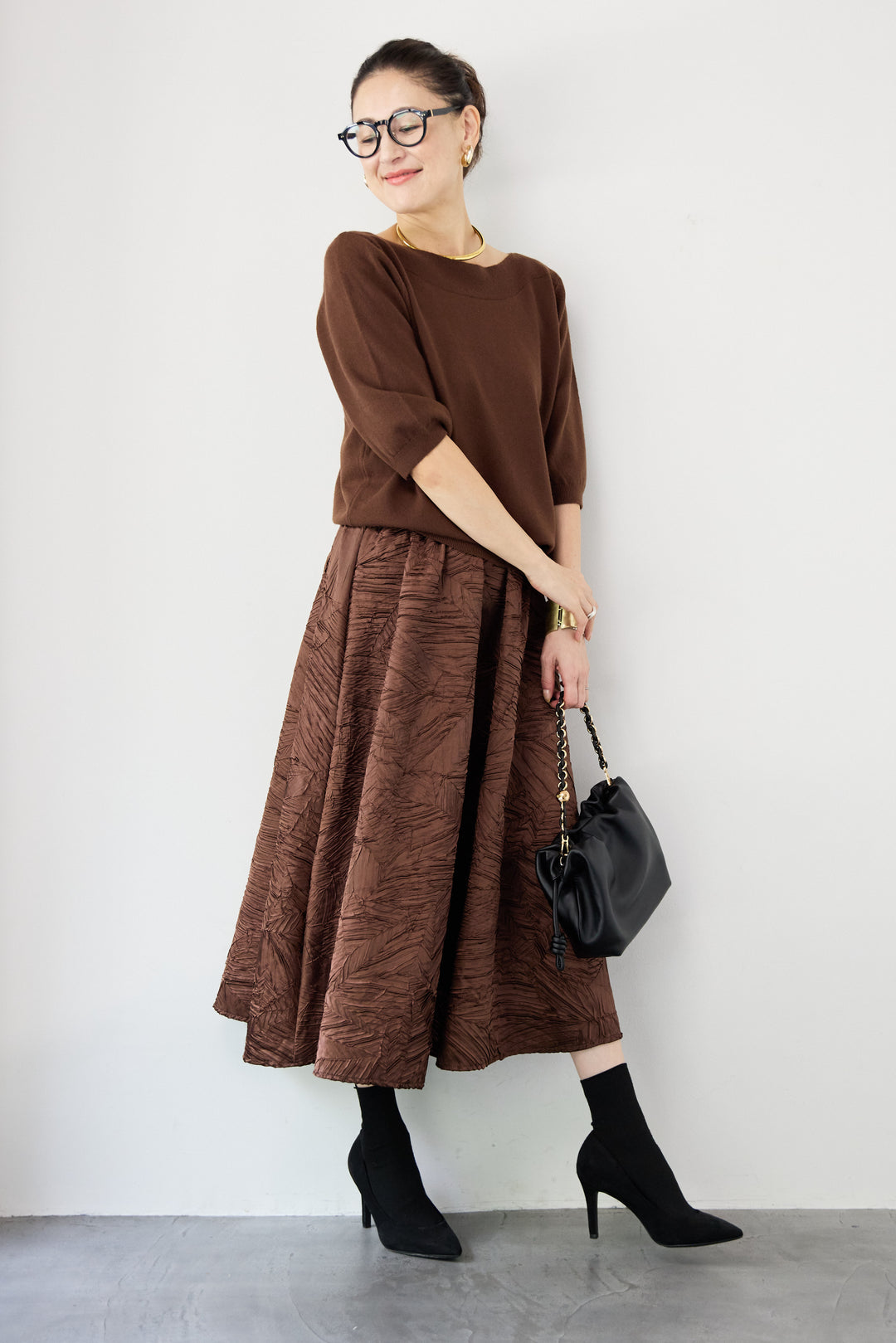 ボートネックハーフスリーブニット