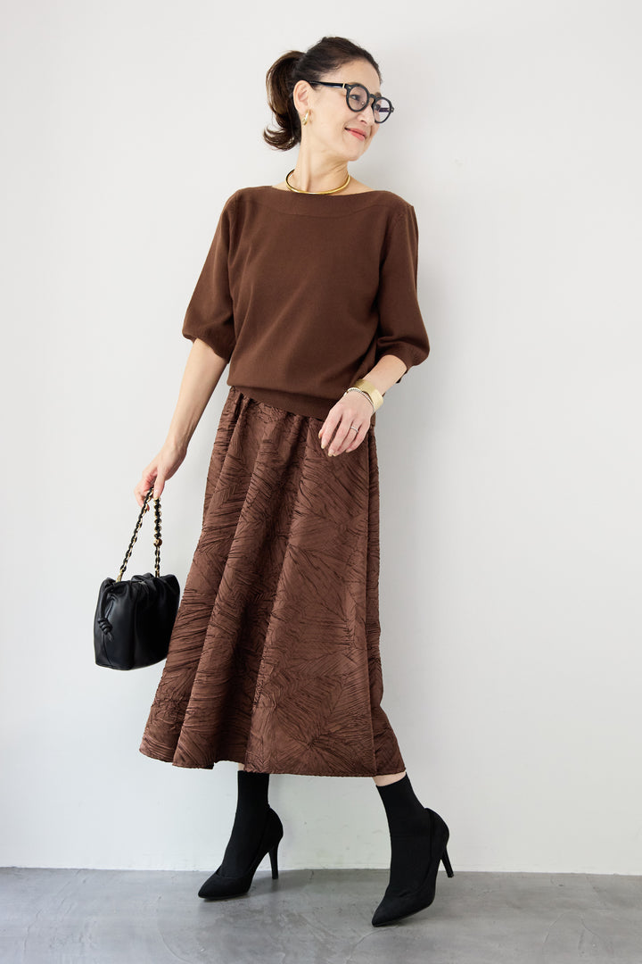 ボートネックハーフスリーブニット