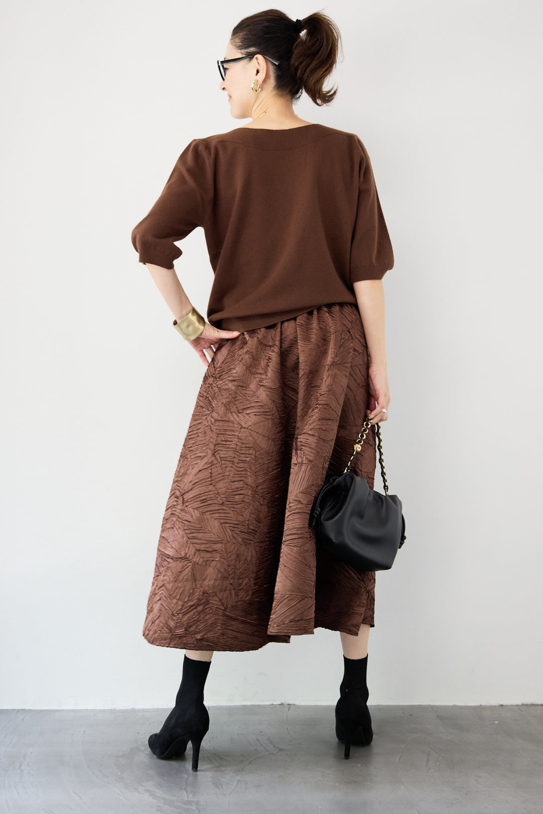 ボートネックハーフスリーブニット