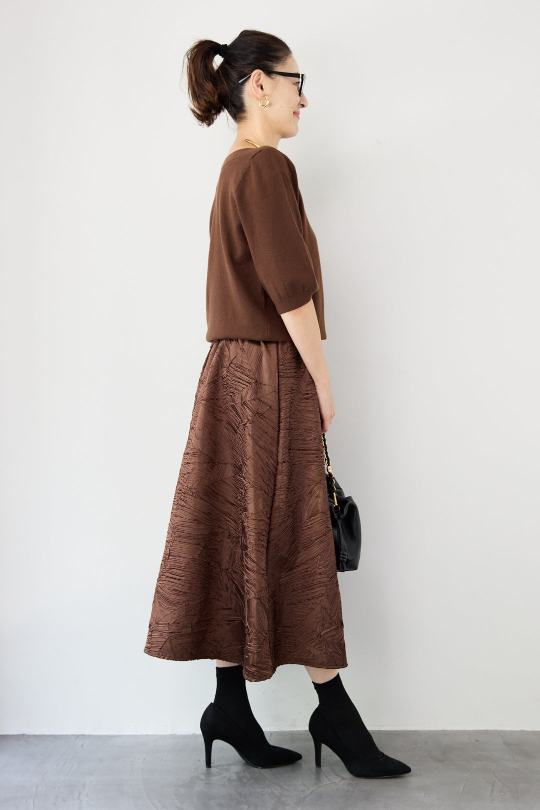 ボートネックハーフスリーブニット