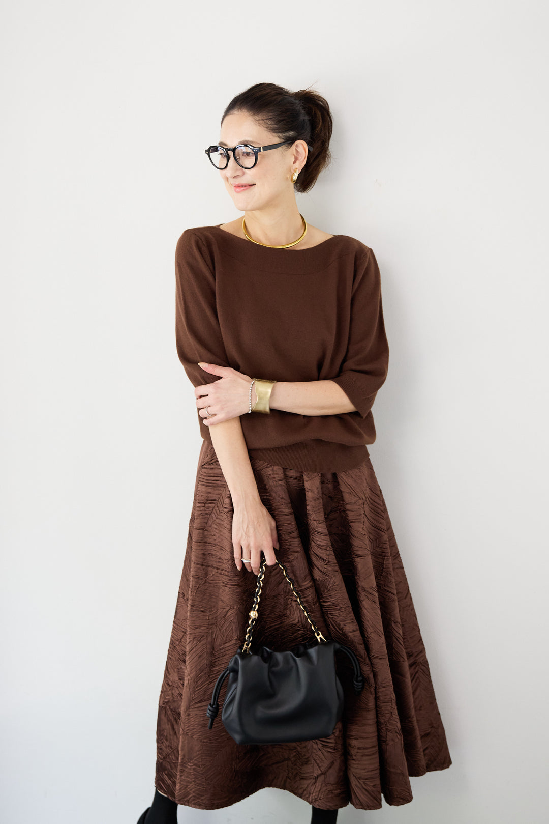 ボートネックハーフスリーブニット