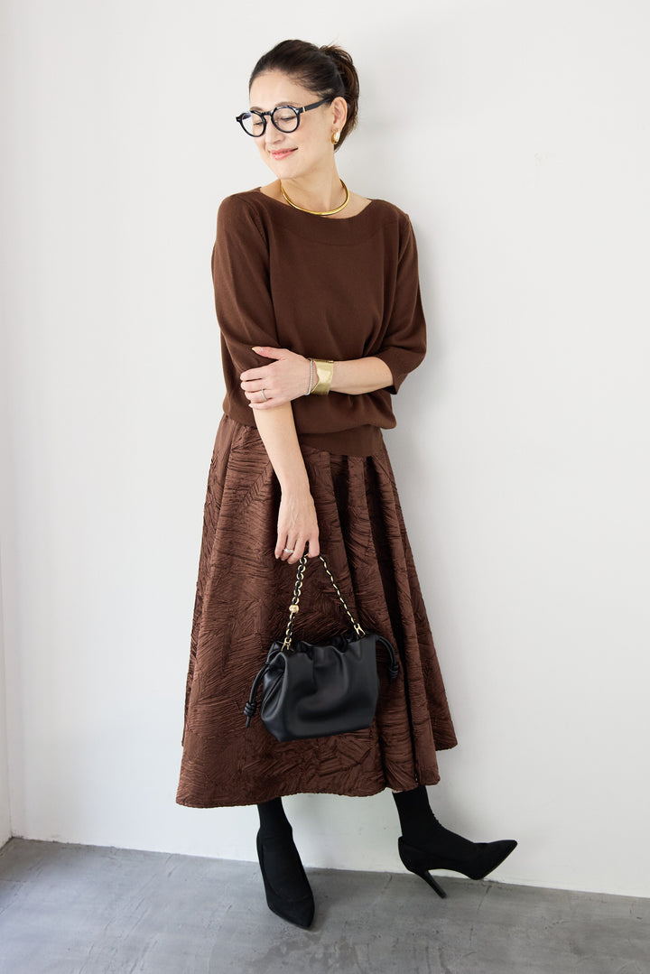 ボートネックハーフスリーブニット