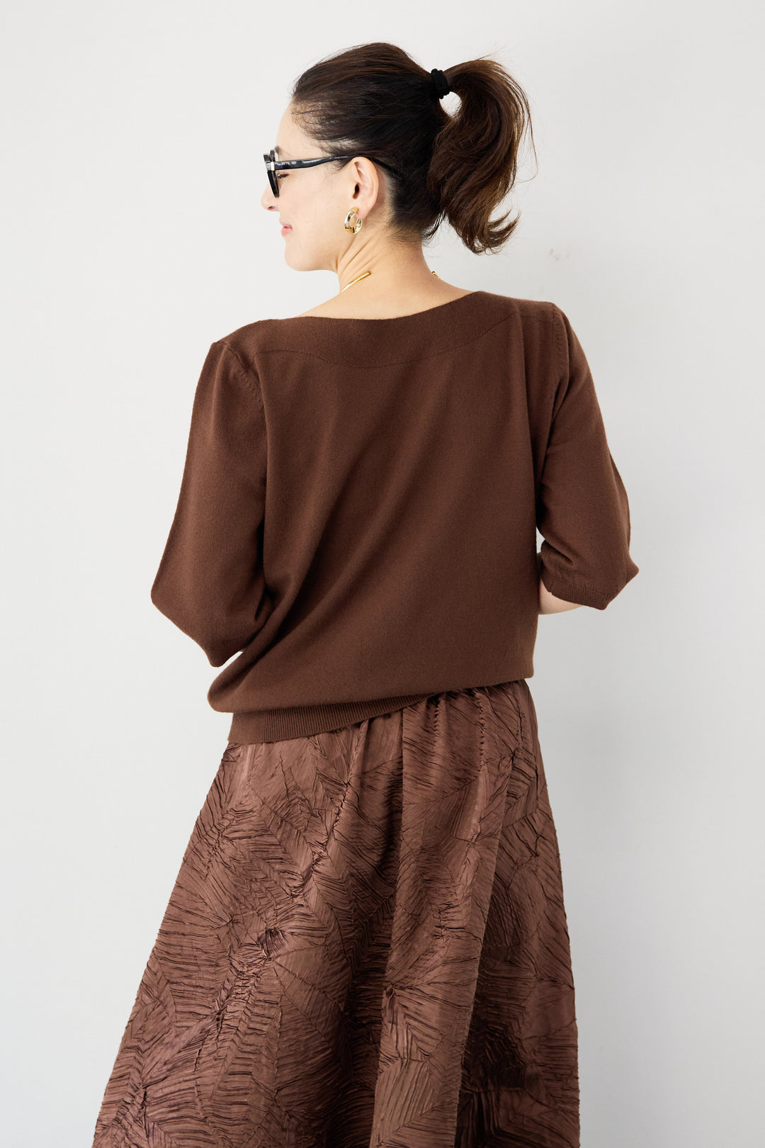 ボートネックハーフスリーブニット