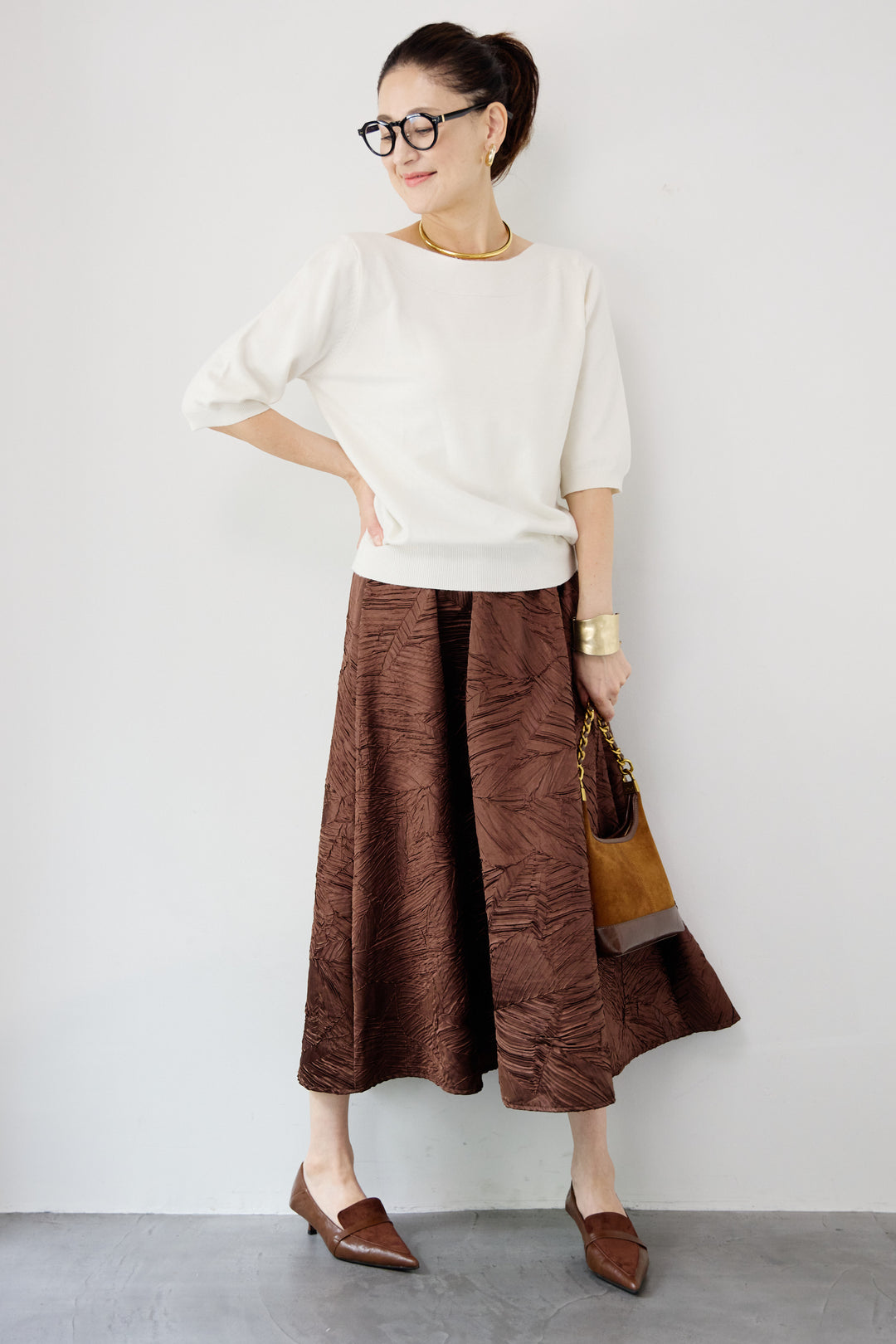 ボートネックハーフスリーブニット