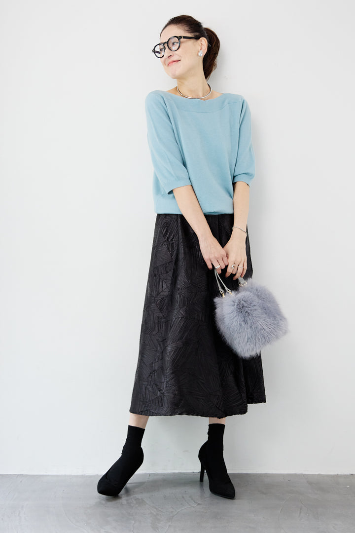 ボートネックハーフスリーブニット