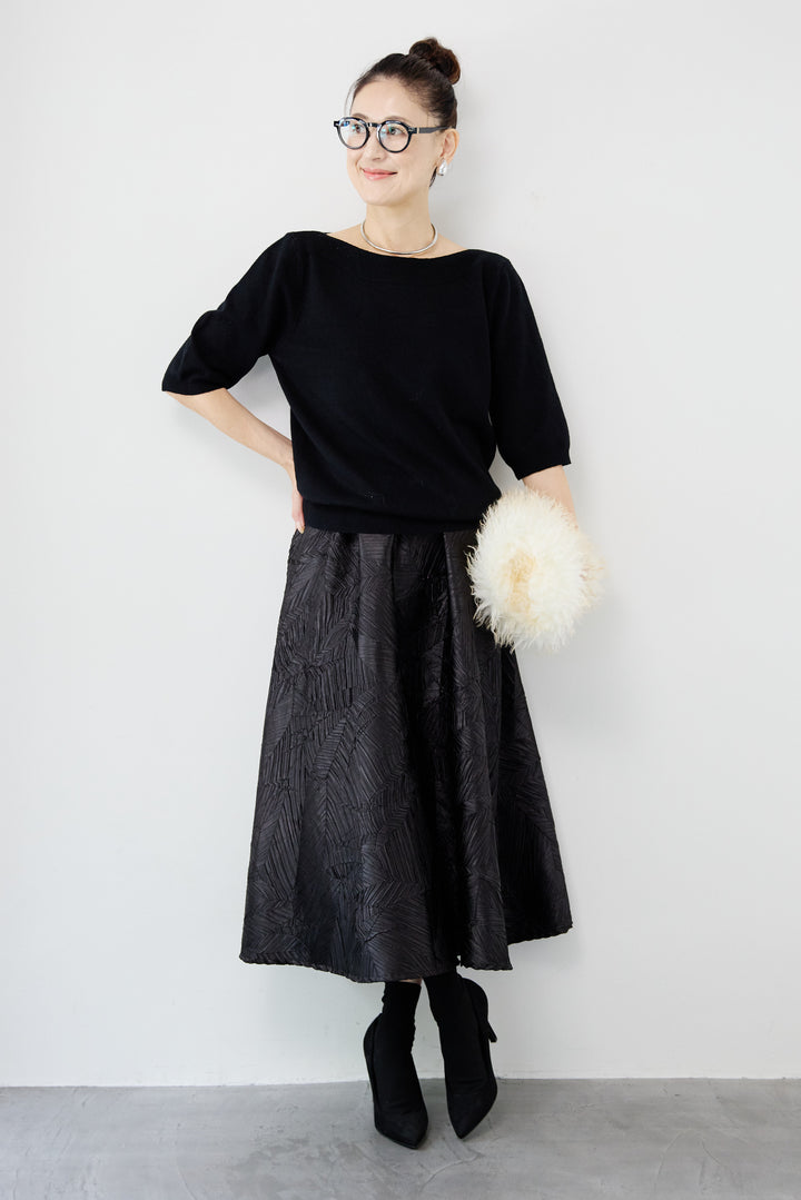 ボートネックハーフスリーブニット