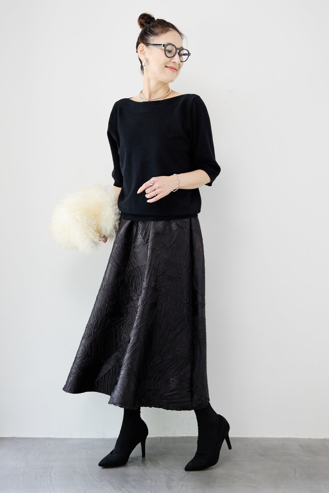 ボートネックハーフスリーブニット