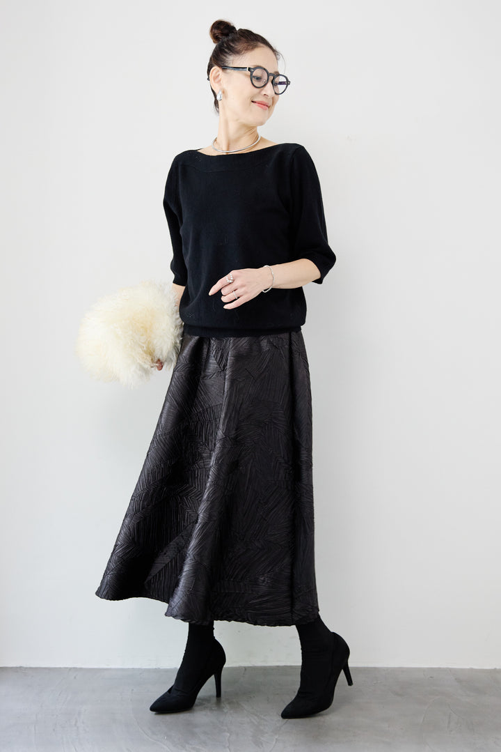 ボートネックハーフスリーブニット