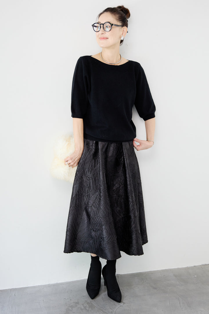 ボートネックハーフスリーブニット