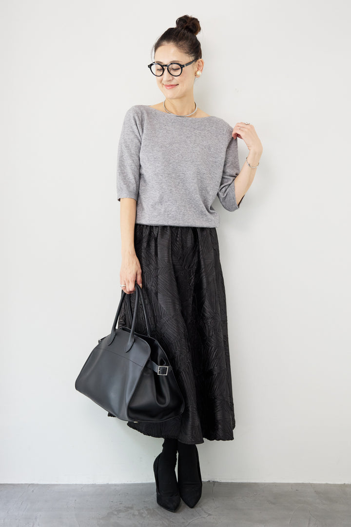 ボートネックハーフスリーブニット