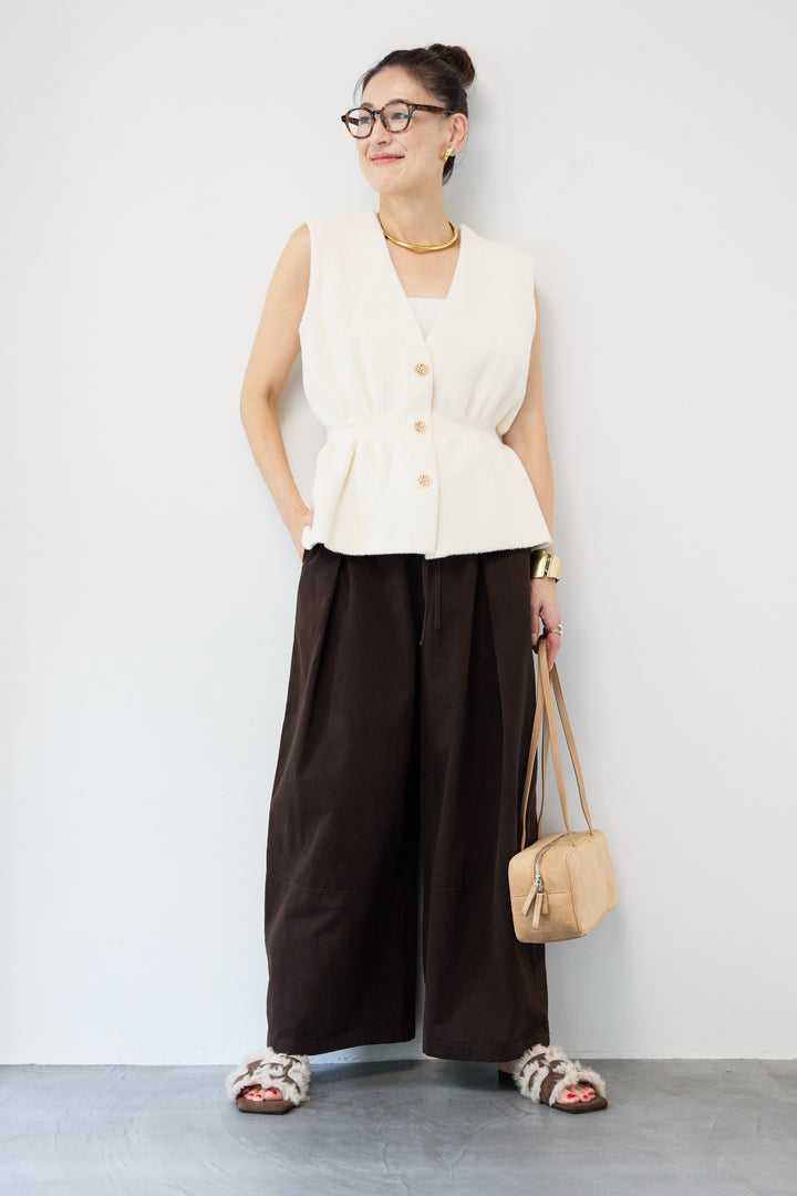 ウエストリボン微起毛ワイドパンツ