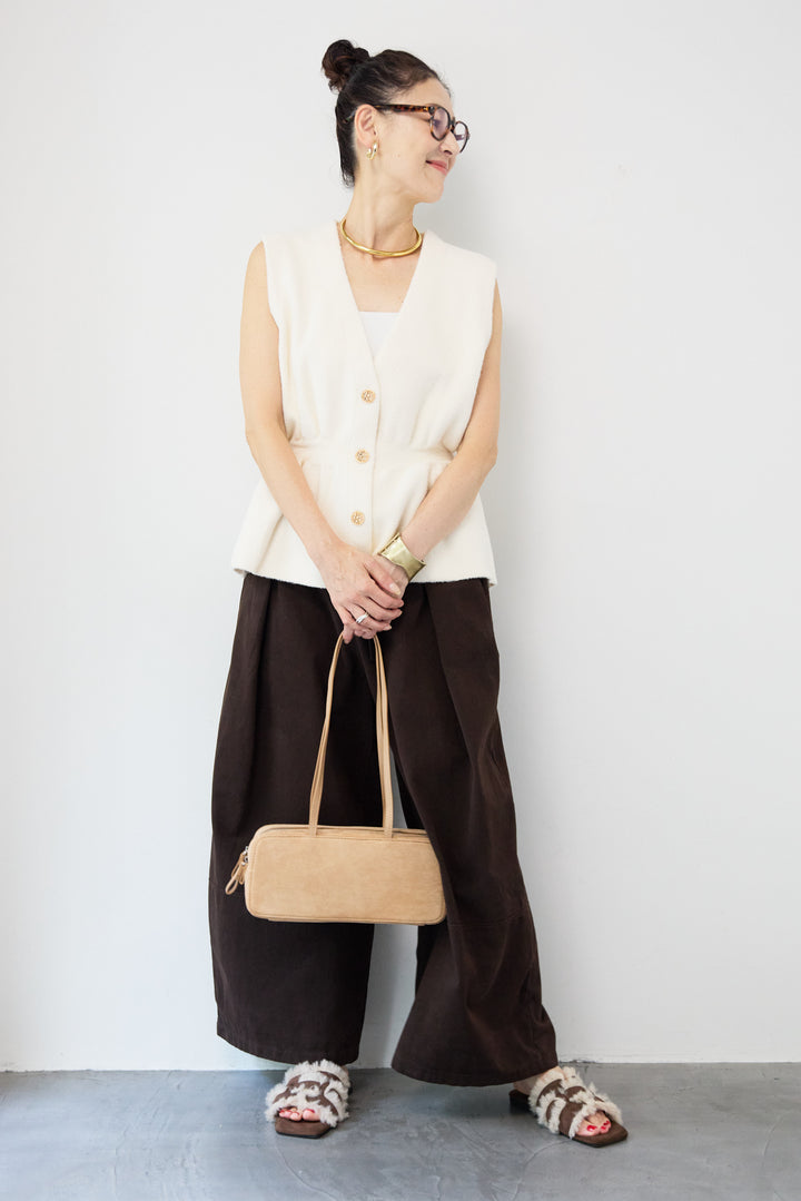 ウエストリボン微起毛ワイドパンツ