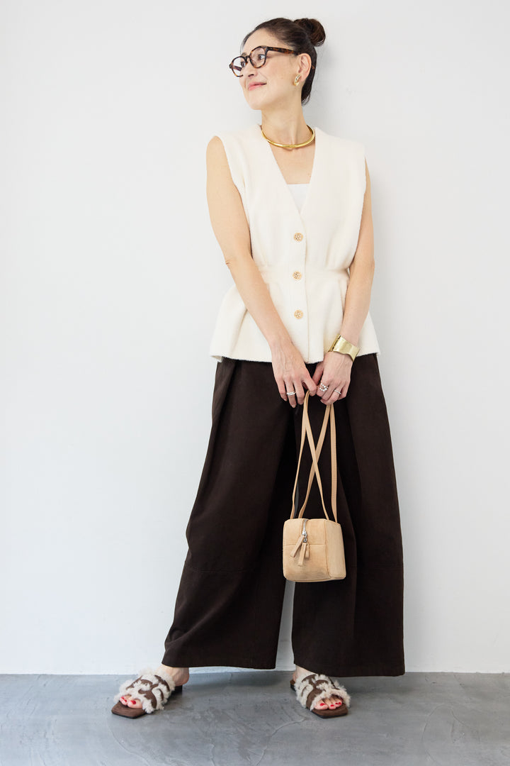 ウエストリボン微起毛ワイドパンツ