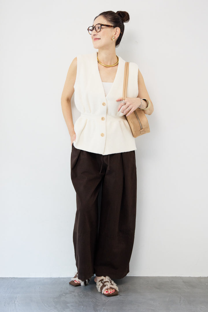 ウエストリボン微起毛ワイドパンツ