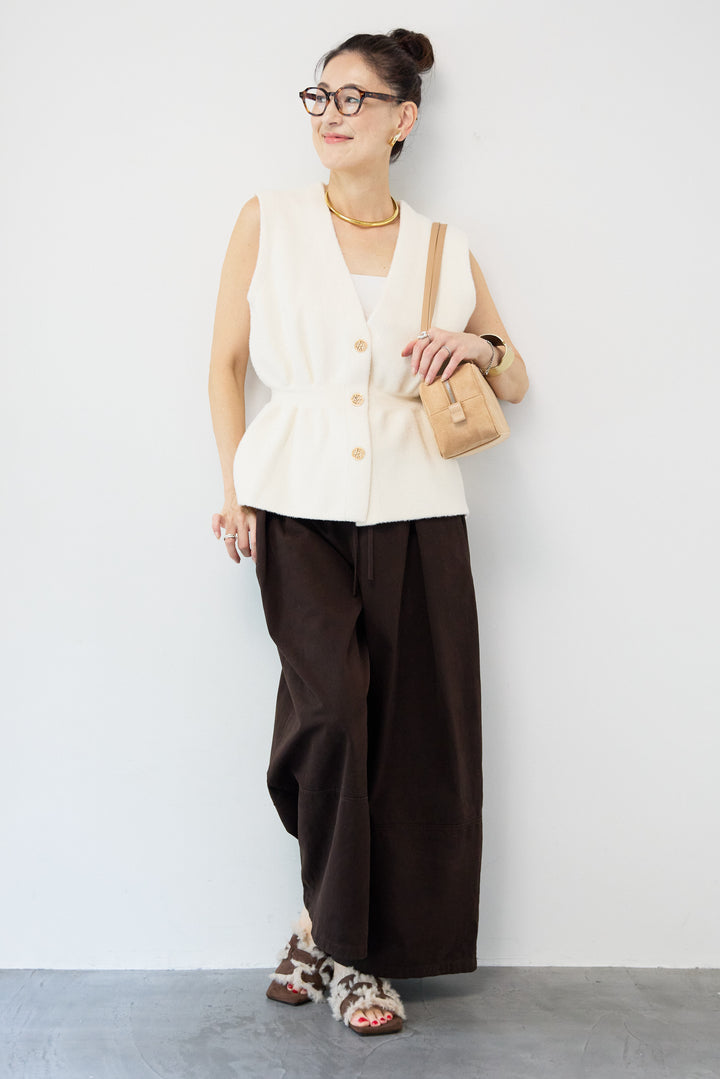 ウエストリボン微起毛ワイドパンツ