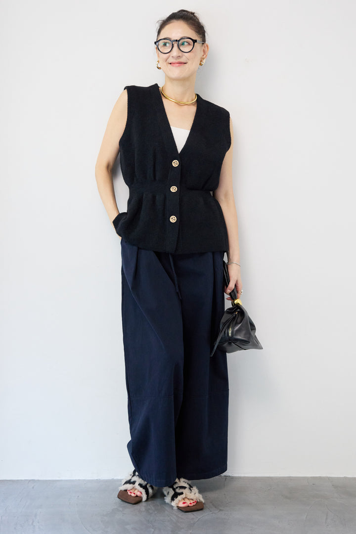 ウエストリボン微起毛ワイドパンツ